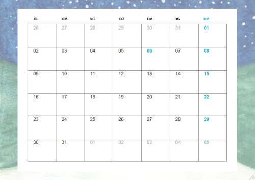 Calendars month per month (English)