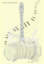 (Paper) Postal musical/Musical postcard - Flauta, concertina, piano
